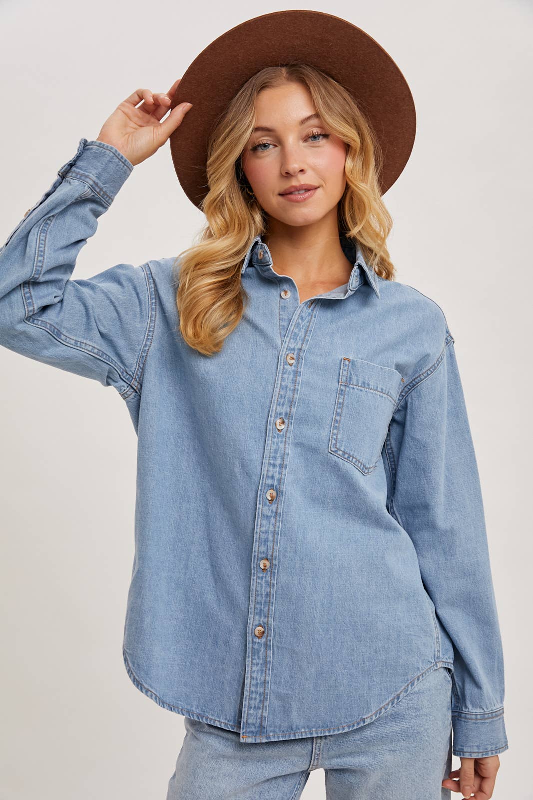 Denim button down shirts