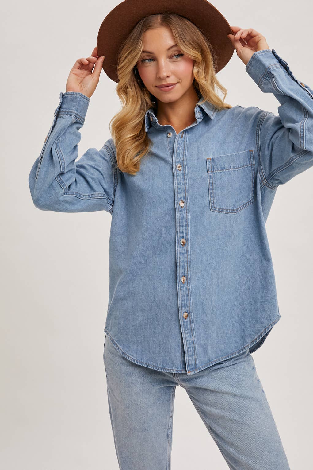 Denim button down shirts