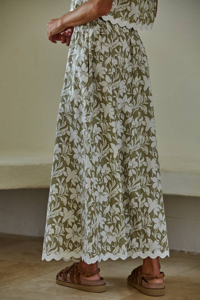 Tara Floral Print Flare Maxi Skirt