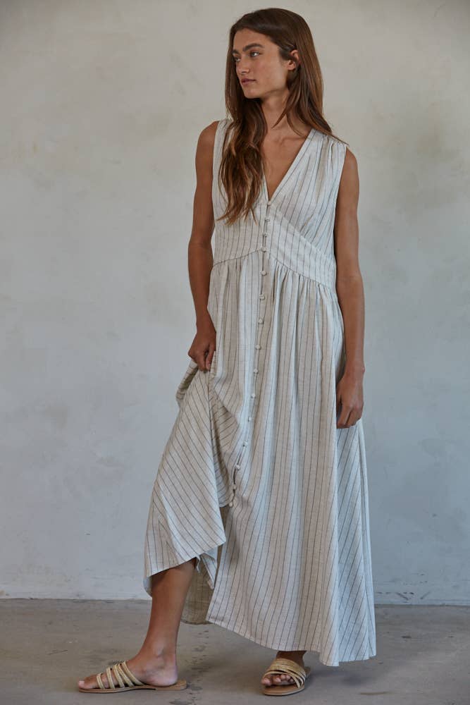 Lina Linen Striped Maxi Dress