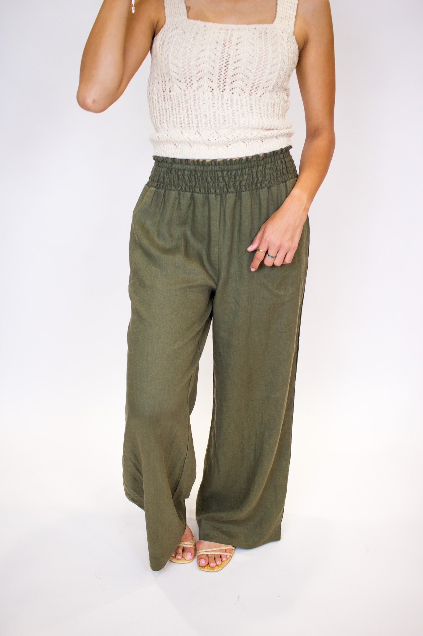 Smocked Wide-Leg Pant