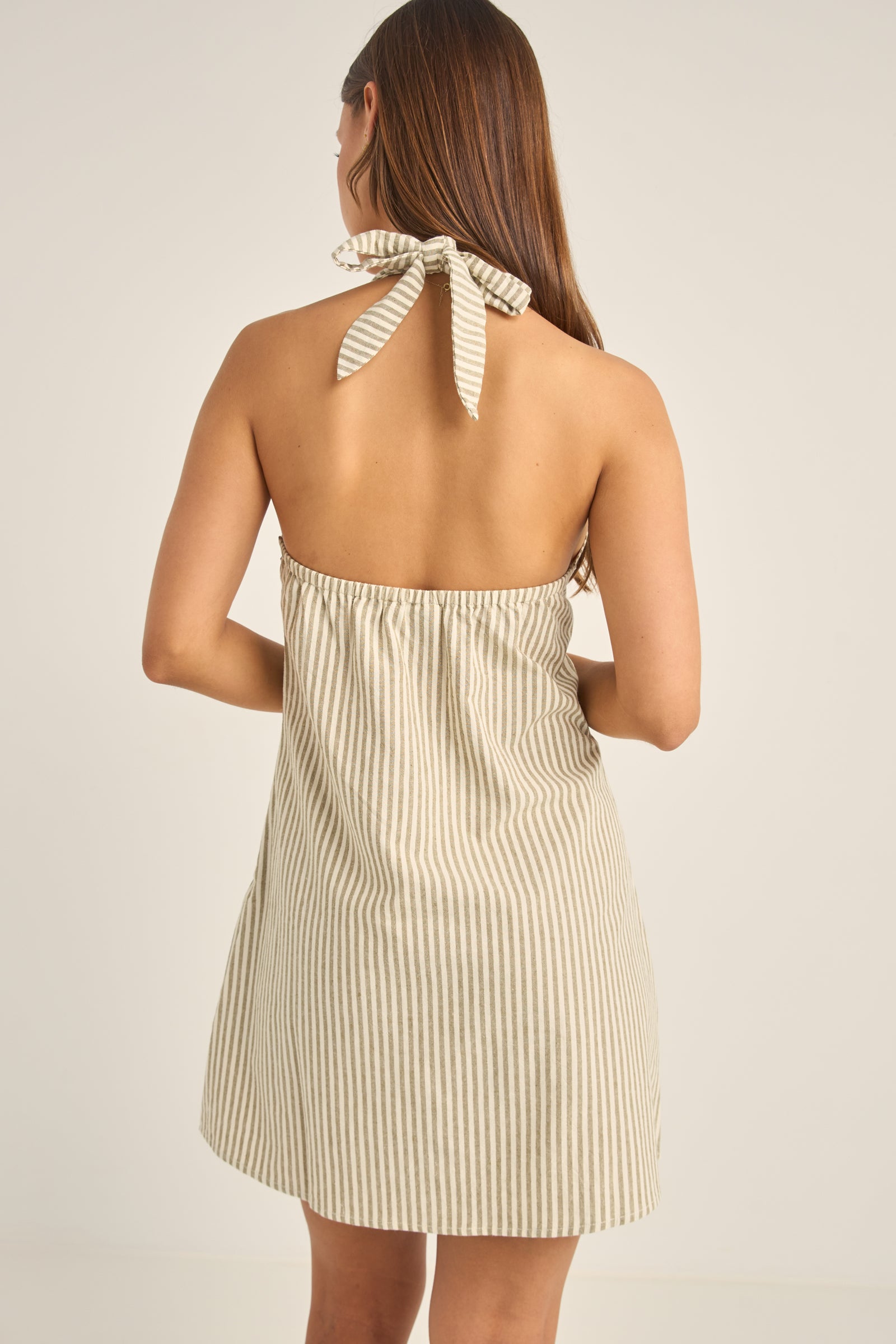 Valley stripe halter mini dress