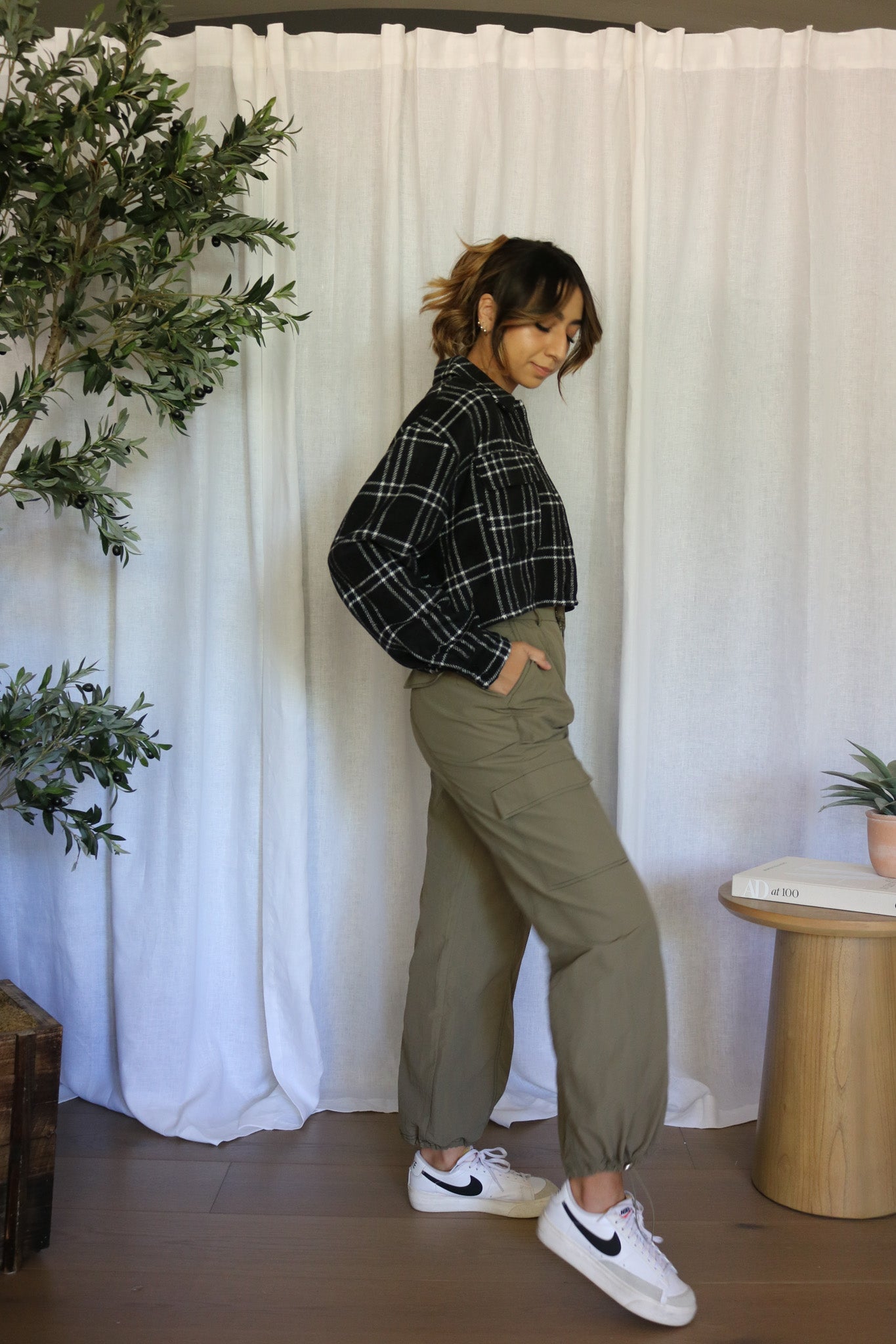 Black Plaid Cropped Flannel