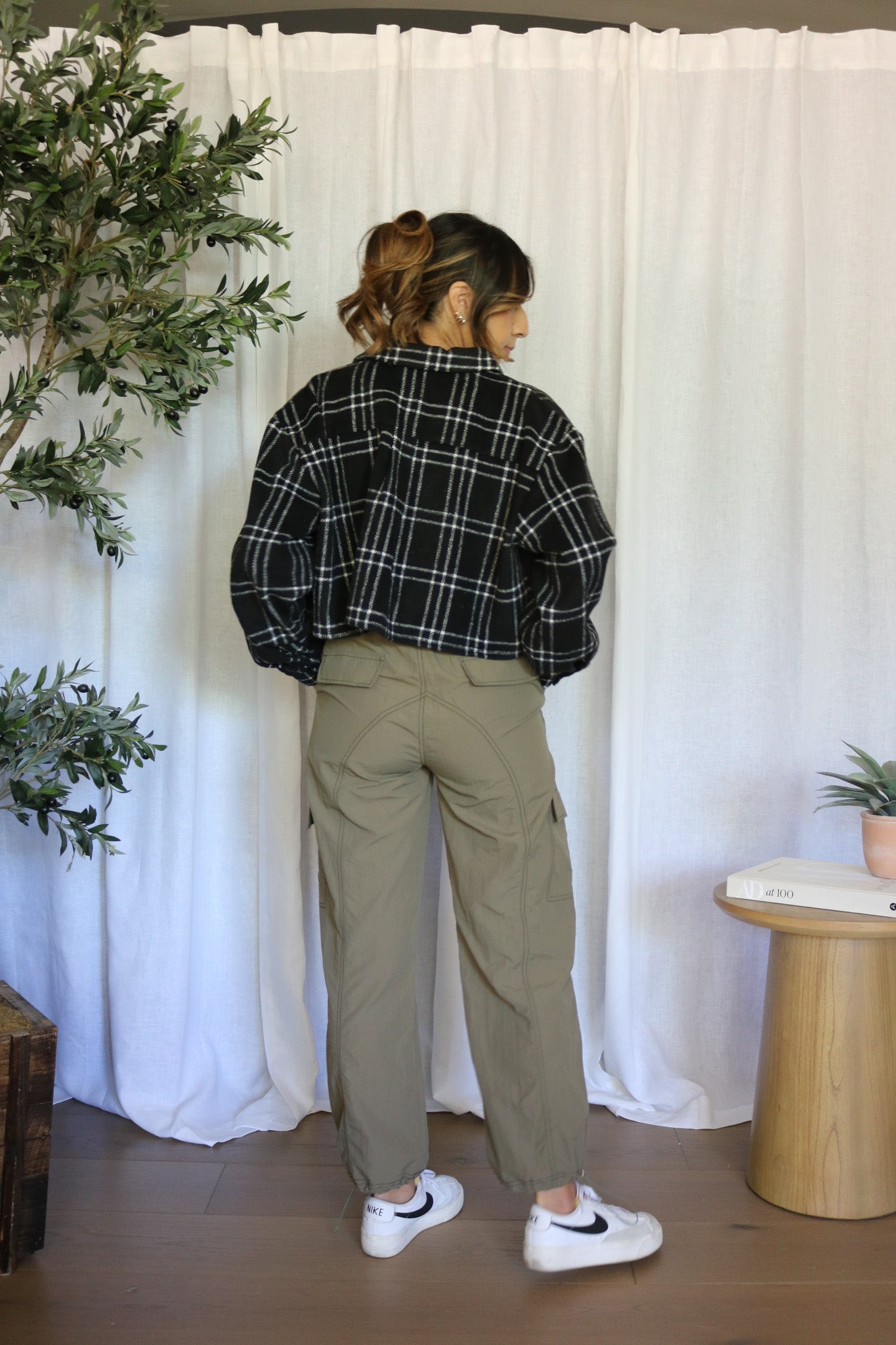 Black Plaid Cropped Flannel