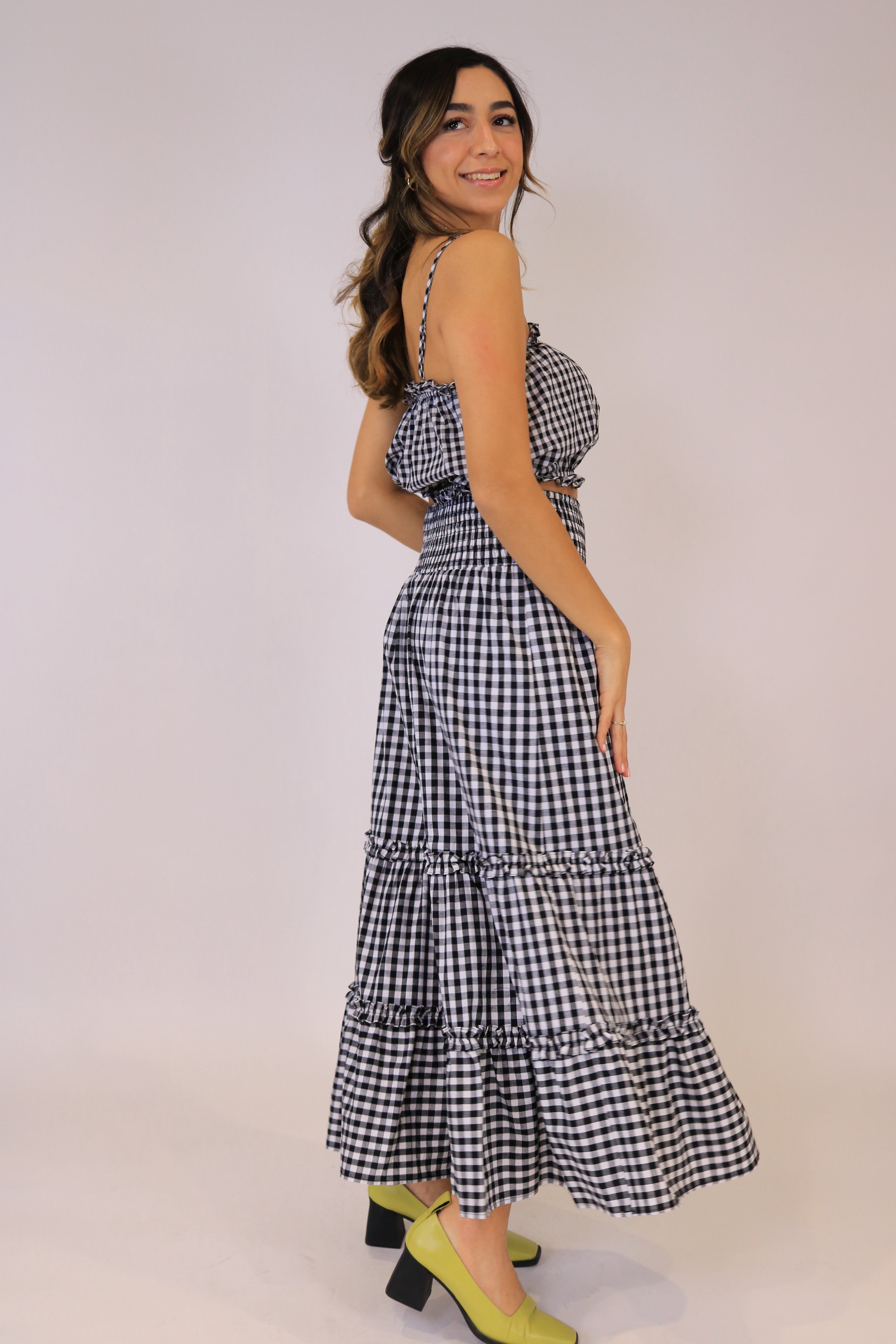 Black Gingham Maxi Skirt and Convertible Dress