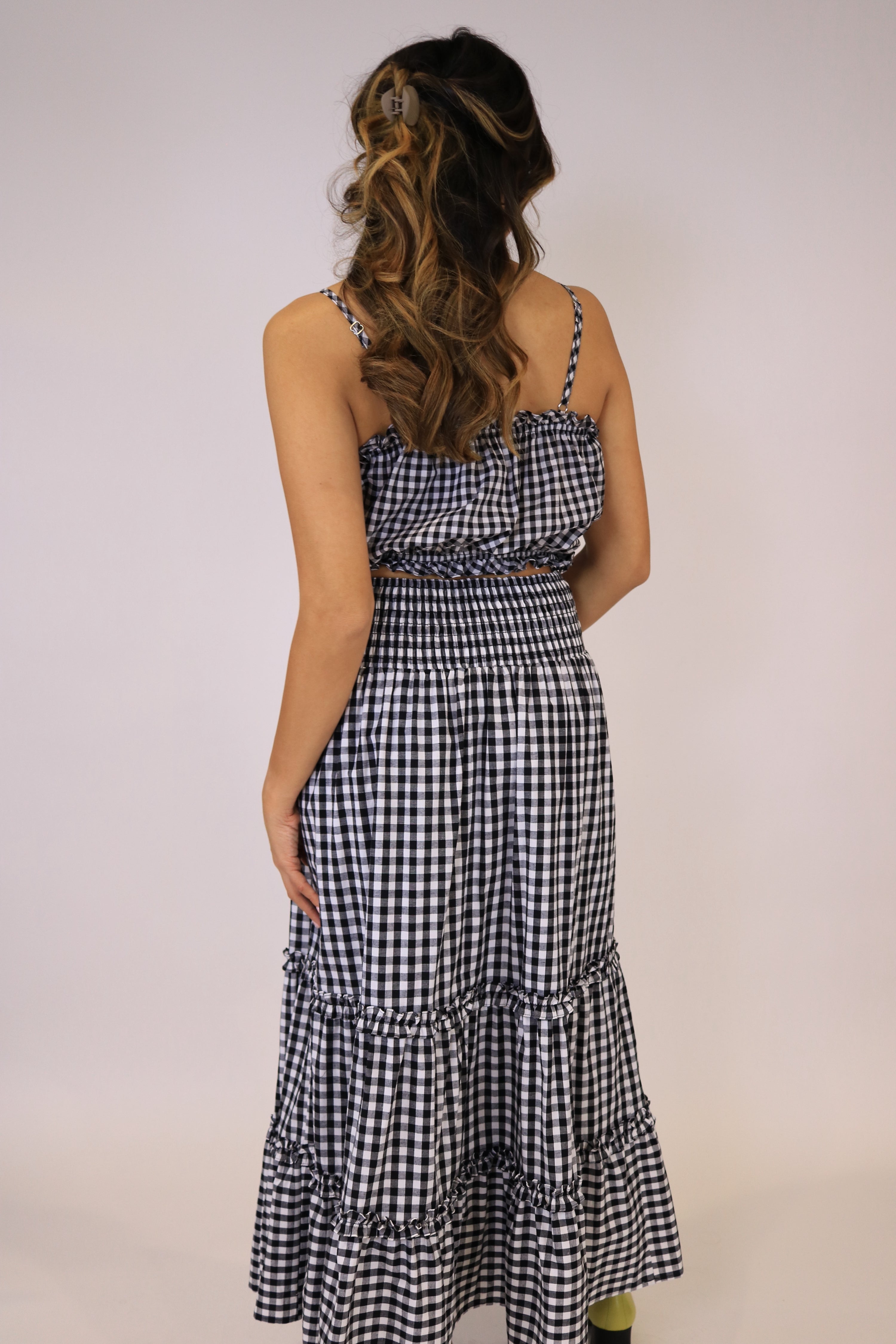 Black Gingham Maxi Skirt and Convertible Dress