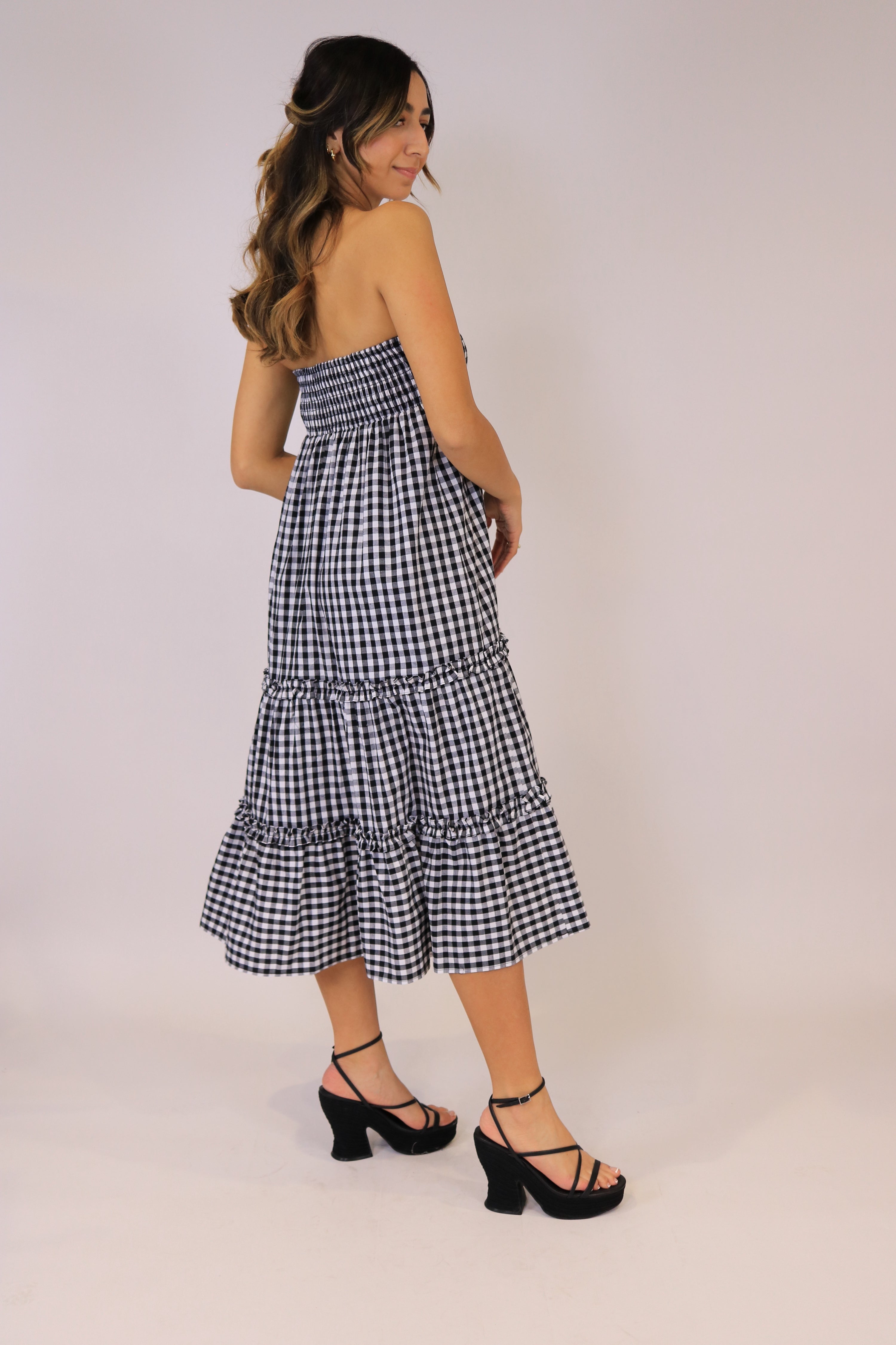 Black Gingham Maxi Skirt and Convertible Dress