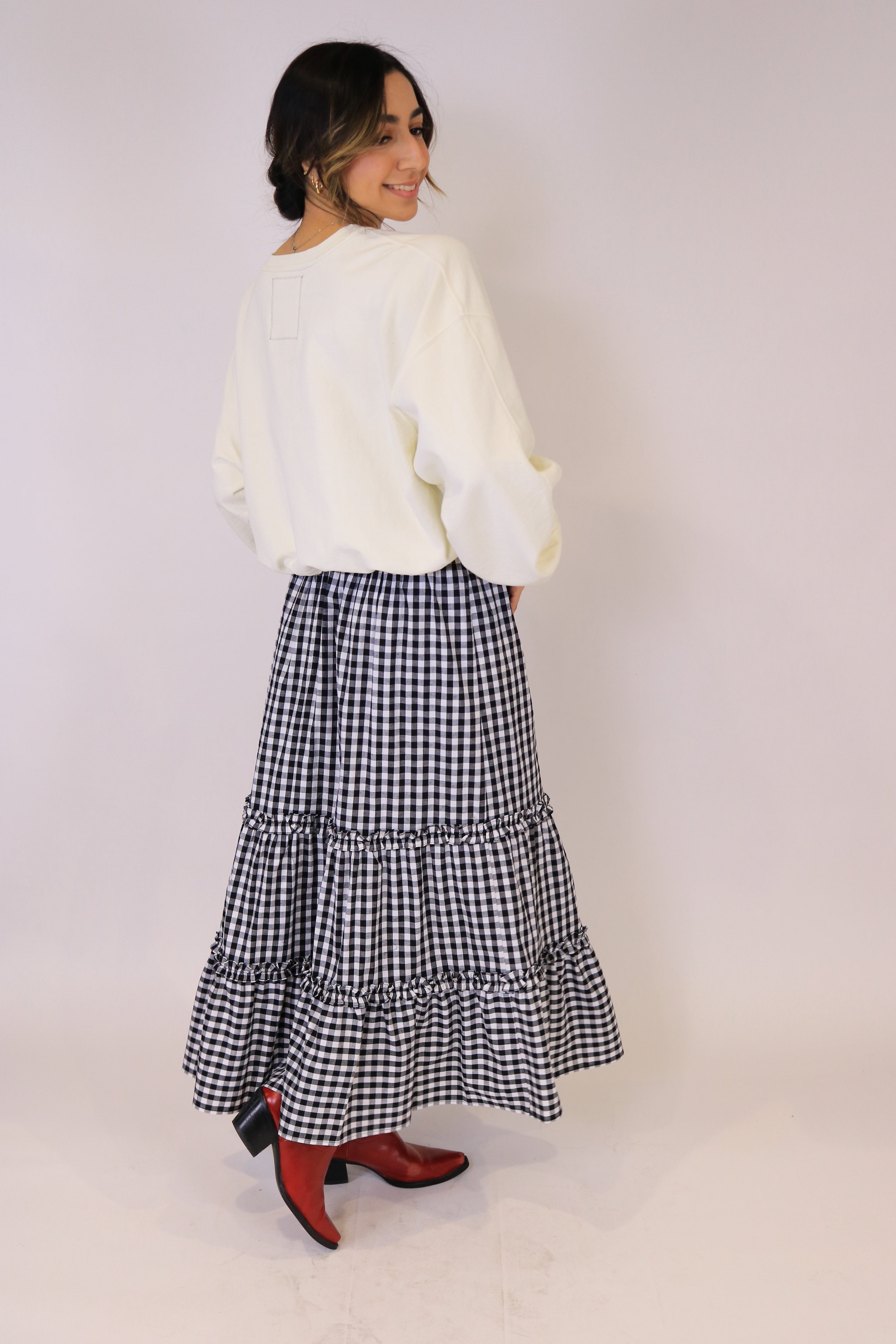 Black Gingham Maxi Skirt and Convertible Dress