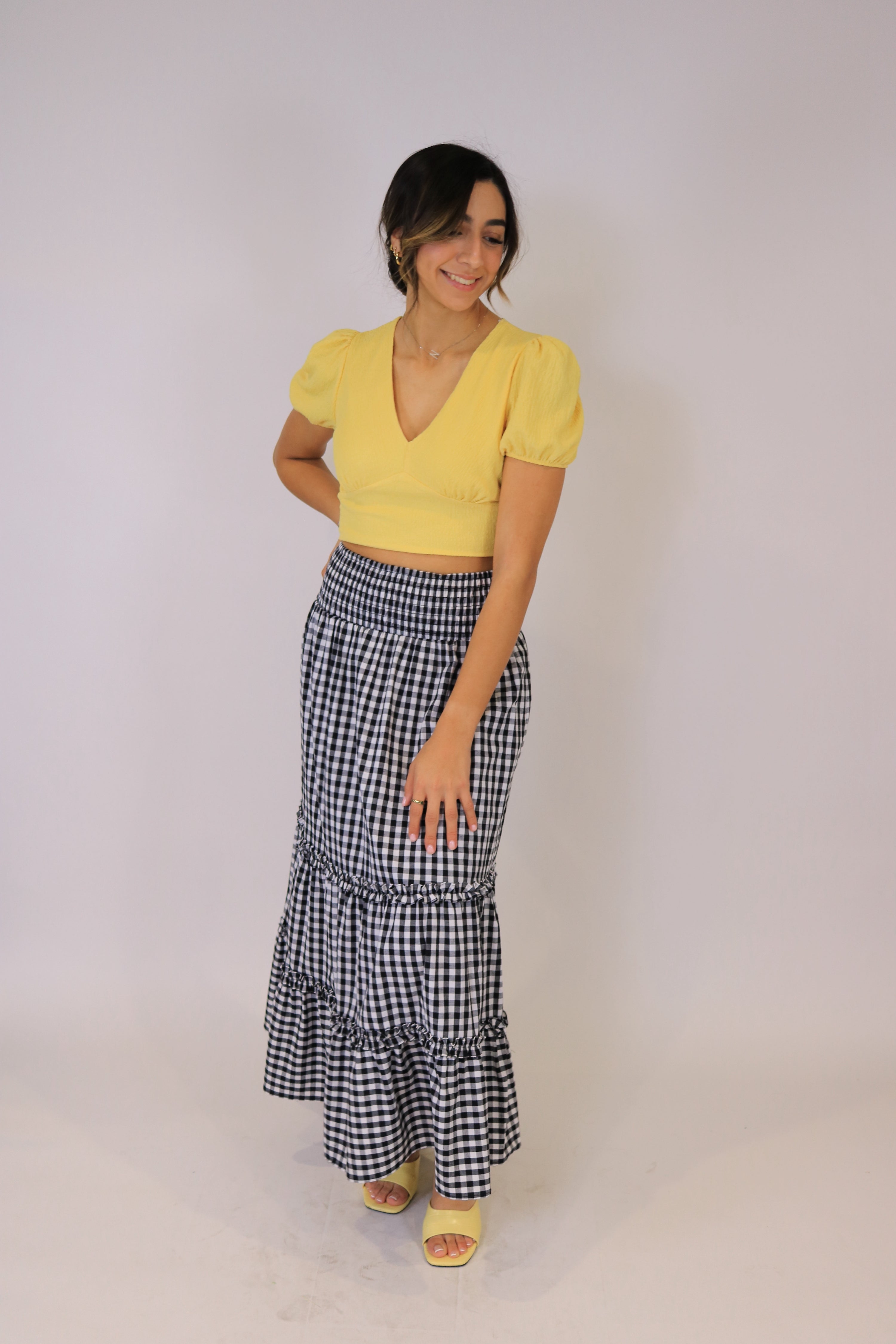 Black Gingham Maxi Skirt and Convertible Dress